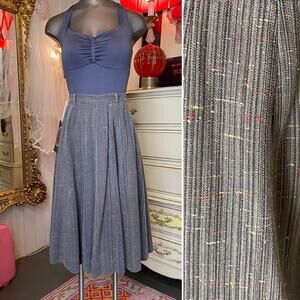 vintage 1940s gray cotton skirt high waist full speckled striped 40s fashion 27